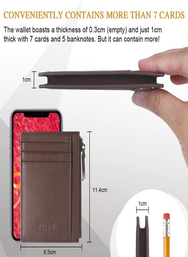 كونتاكتس محفظة بطاقات ائتمان من كونتاكتس، مصنوعة من الجلد الطبيعي المقاوم للسرقة بتقنية حجب الترددات اللاسلكية (جيب بسحاب، 6 فتحات للبطاقات، ونافذة لعرض الهوية/الصورة)، محفظة جيب رفيعة للرجال والنساء، لون بني... - Image 3